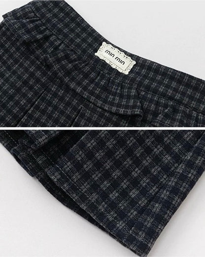 【100-160cm】チェック柄フリルプリーツスカート