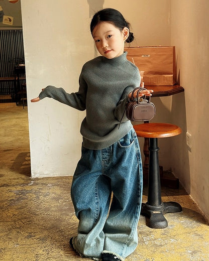 【100-160cm】グラデーションカラー カットオフ ジーンズ