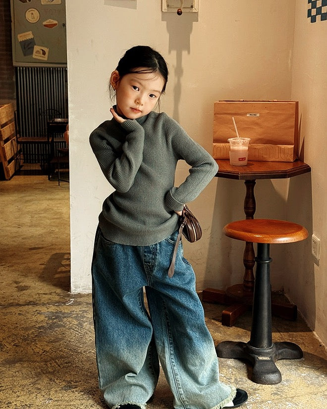 【100-160cm】グラデーションカラー カットオフ ジーンズ