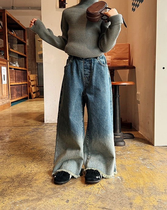 【100-160cm】グラデーションカラー カットオフ ジーンズ