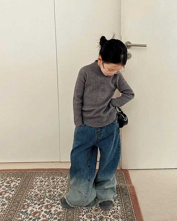 【100-160cm】グラデーションカラー カットオフ ジーンズ