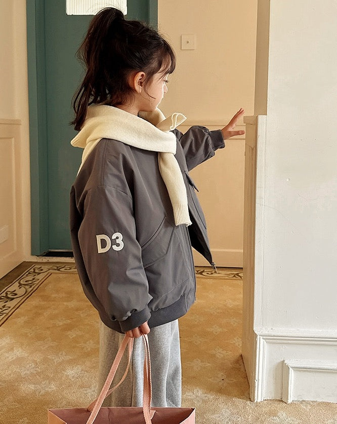 【100-160cm】親子お揃い ノーカラー中綿ブルゾン