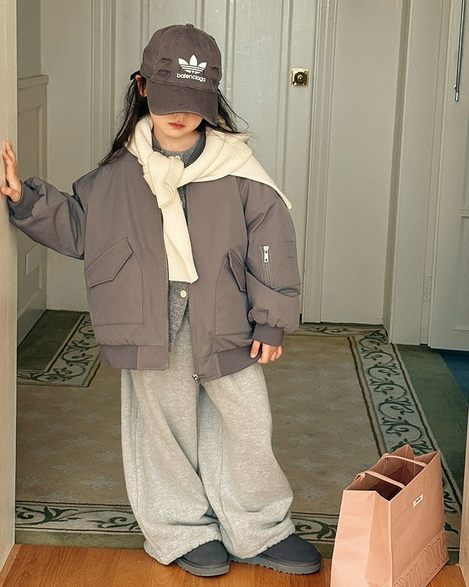 【100-160cm】親子お揃い ノーカラー中綿ブルゾン