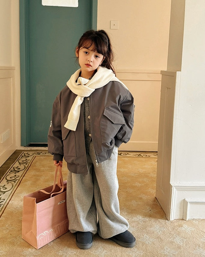 【100-160cm】親子お揃い ノーカラー中綿ブルゾン