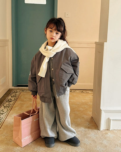 【100-160cm】親子お揃い ノーカラー中綿ブルゾン