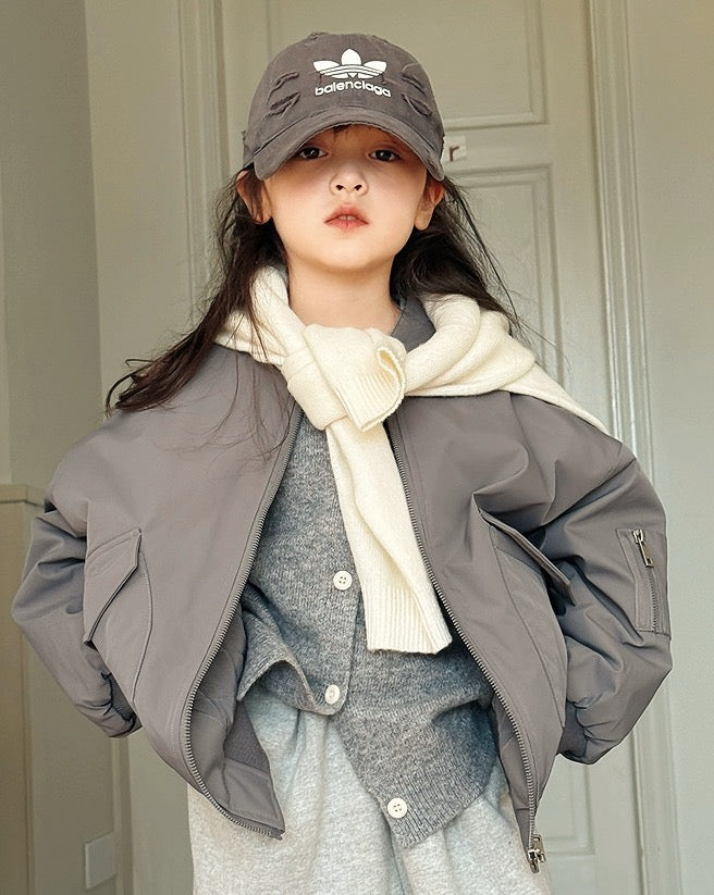 【100-160cm】親子お揃い ノーカラー中綿ブルゾン