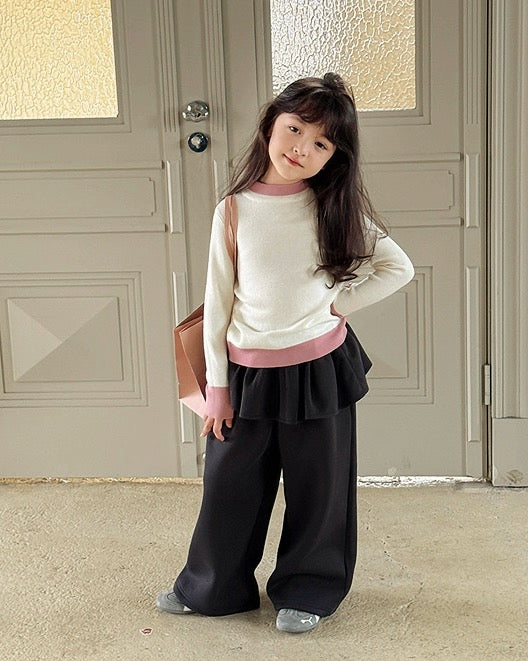 【100-160cm】ウール混モックネックバイカラーニット