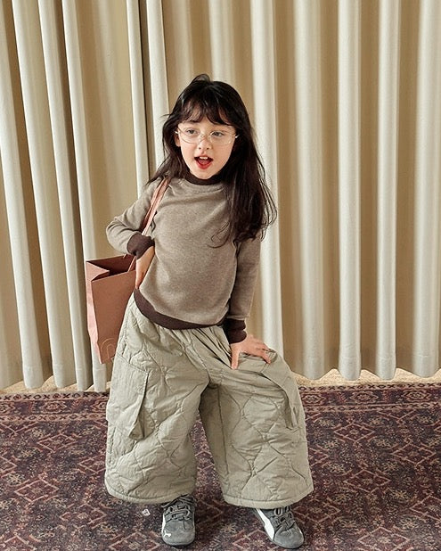 【100-160cm】ウール混モックネックバイカラーニット