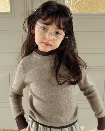 【100-160cm】ウール混モックネックバイカラーニット