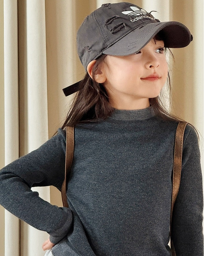 【100-160cm】ウール混モックネックバイカラーニット