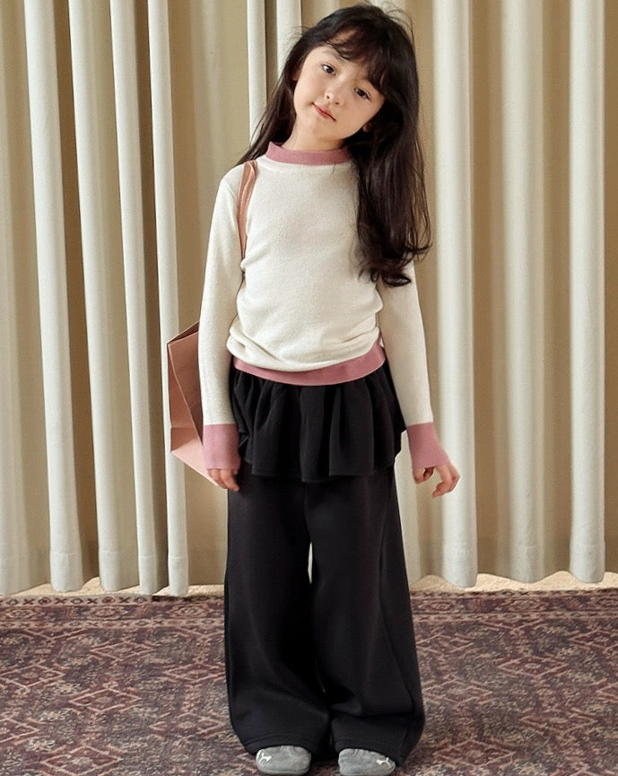 【100-160cm】裏起毛ペプラムワイドパンツ