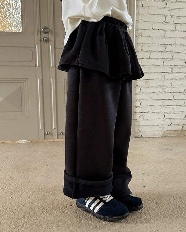 【100-160cm】裏起毛ペプラムワイドパンツ