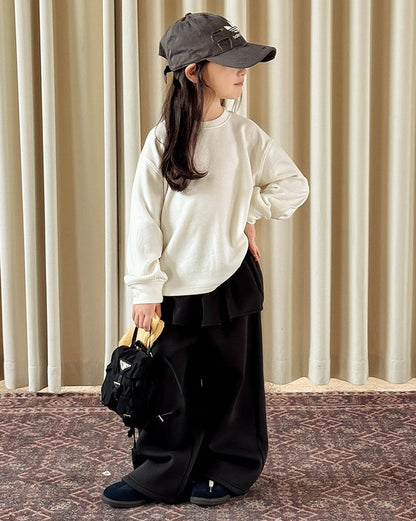 【100-160cm】裏起毛ペプラムワイドパンツ