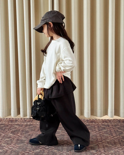 【100-160cm】裏起毛ペプラムワイドパンツ