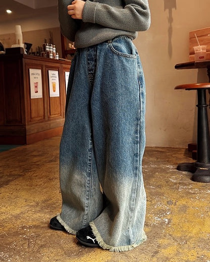 【100-160cm】グラデーションカラー カットオフ ジーンズ