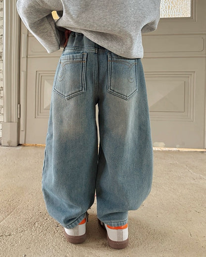 【100-160cm】裏起毛バルーンデニムパンツ
