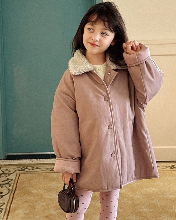 【100-160cm】ボア衿フェイクレザーパデッドジャケット