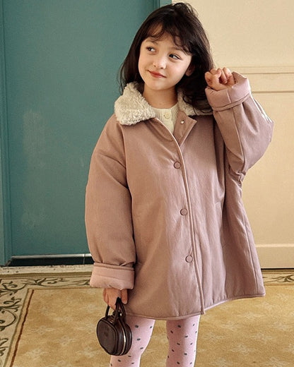 【100-160cm】ボア衿フェイクレザーパデッドジャケット