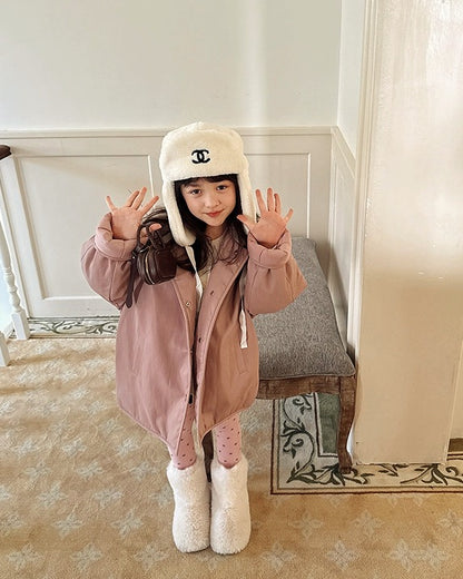 【100-160cm】ボア衿フェイクレザーパデッドジャケット