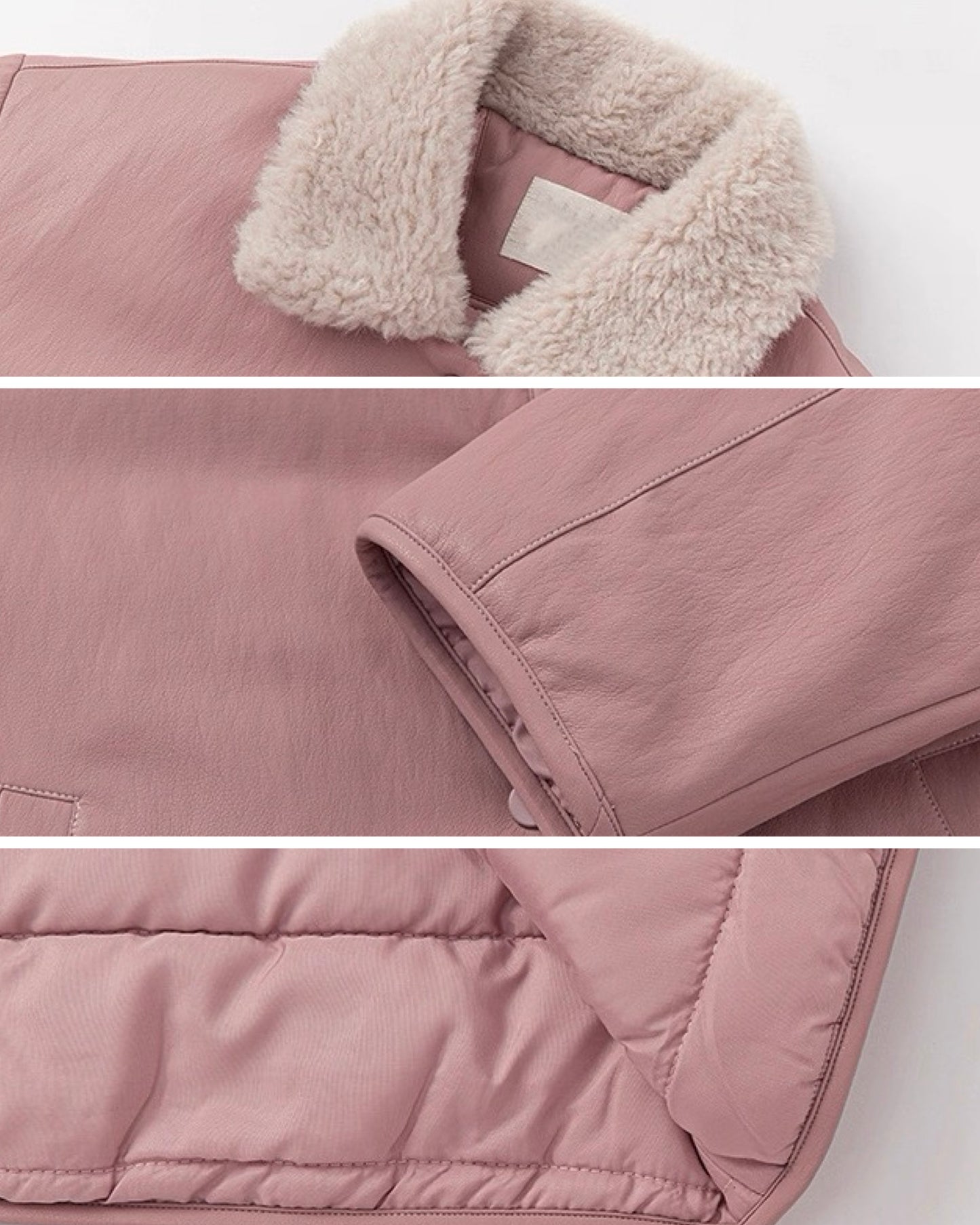 【100-160cm】ボア衿フェイクレザーパデッドジャケット