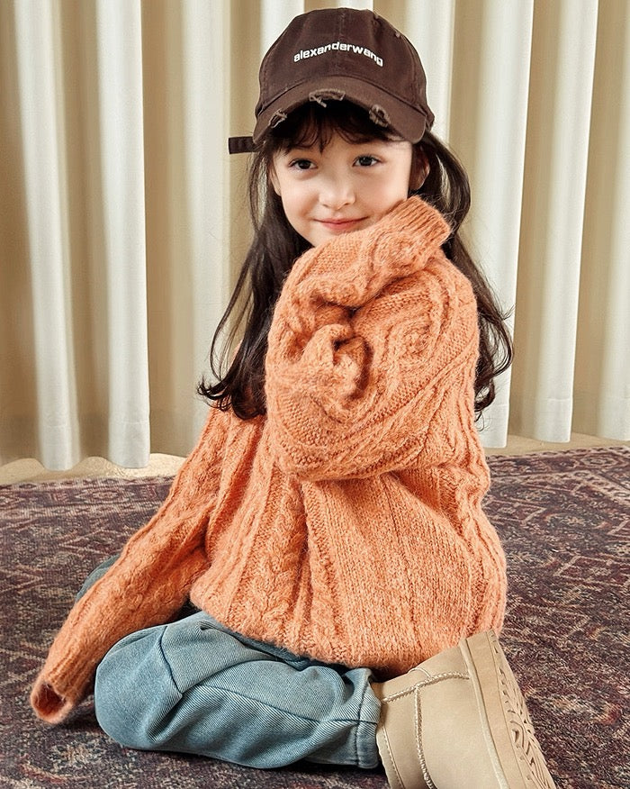 【100-160cm】ウールケーブルニットプルオーバー