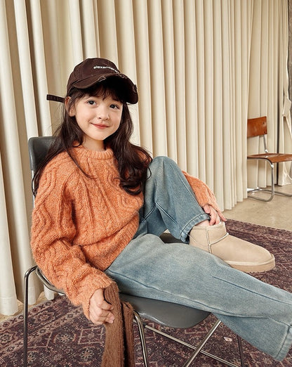 【100-160cm】ウールケーブルニットプルオーバー