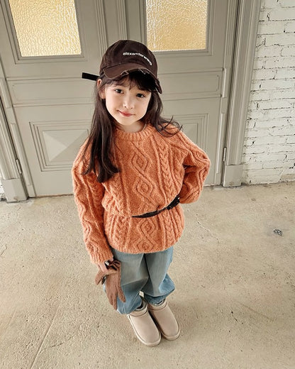 【100-160cm】ウールケーブルニットプルオーバー