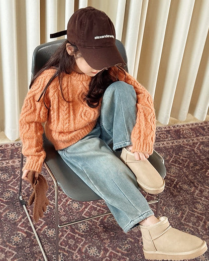 【100-160cm】ウールケーブルニットプルオーバー