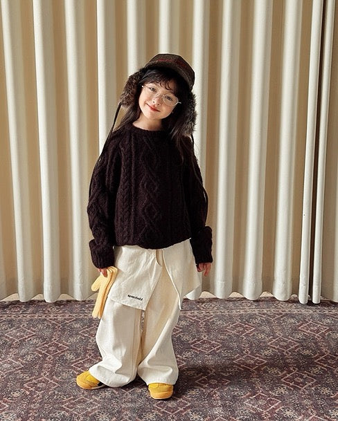 【100-160cm】ウールケーブルニットプルオーバー