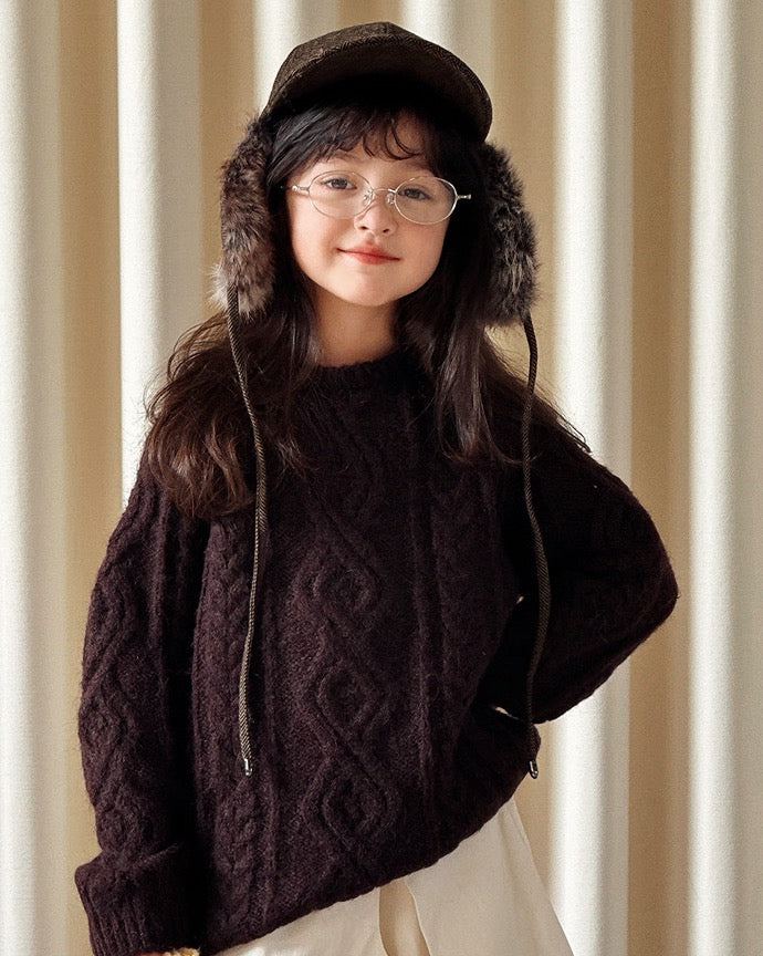 【100-160cm】ウールケーブルニットプルオーバー