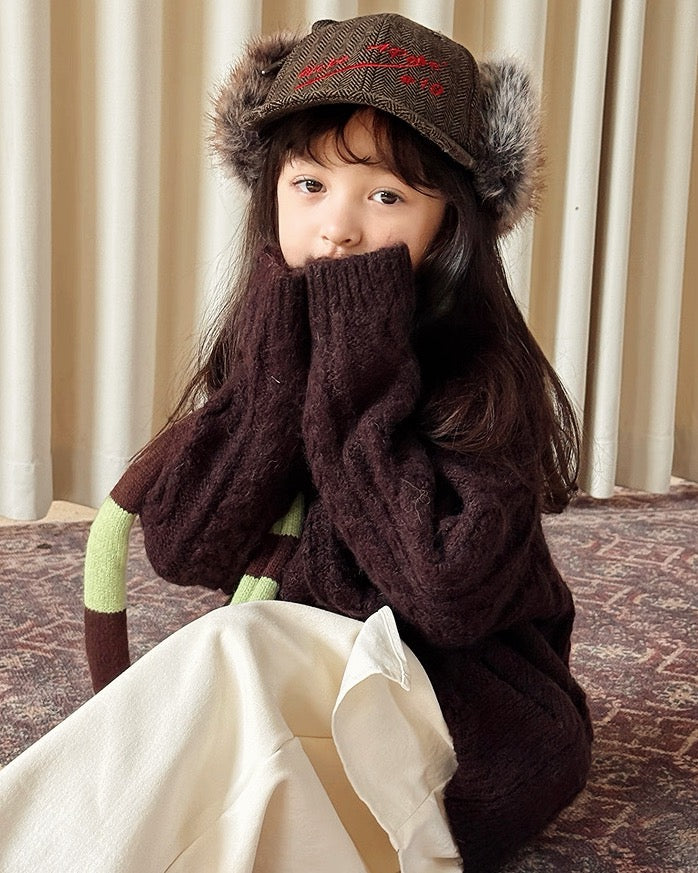 【100-160cm】ウールケーブルニットプルオーバー