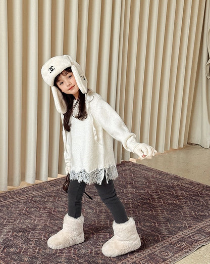 【100-160cm】ウール混レーストリムニットチュニック