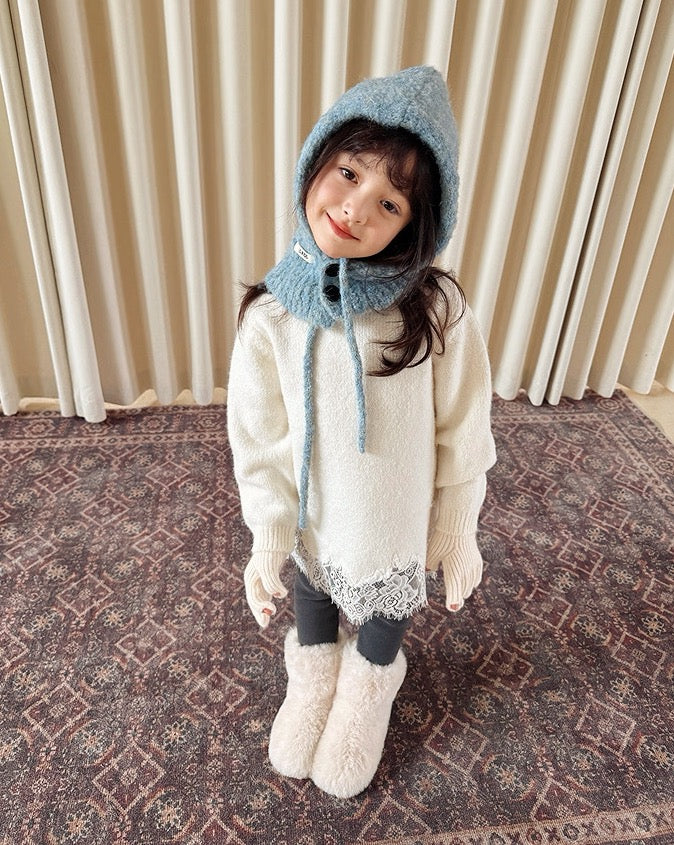 【100-160cm】ウール混レーストリムニットチュニック