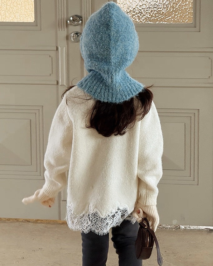 【100-160cm】ウール混レーストリムニットチュニック