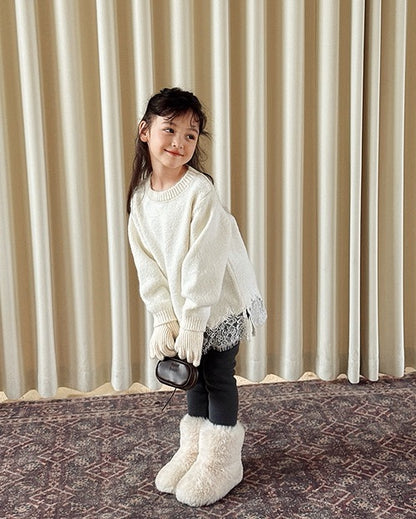 【100-160cm】ウール混レーストリムニットチュニック