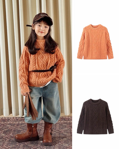 【100-160cm】ウールケーブルニットプルオーバー