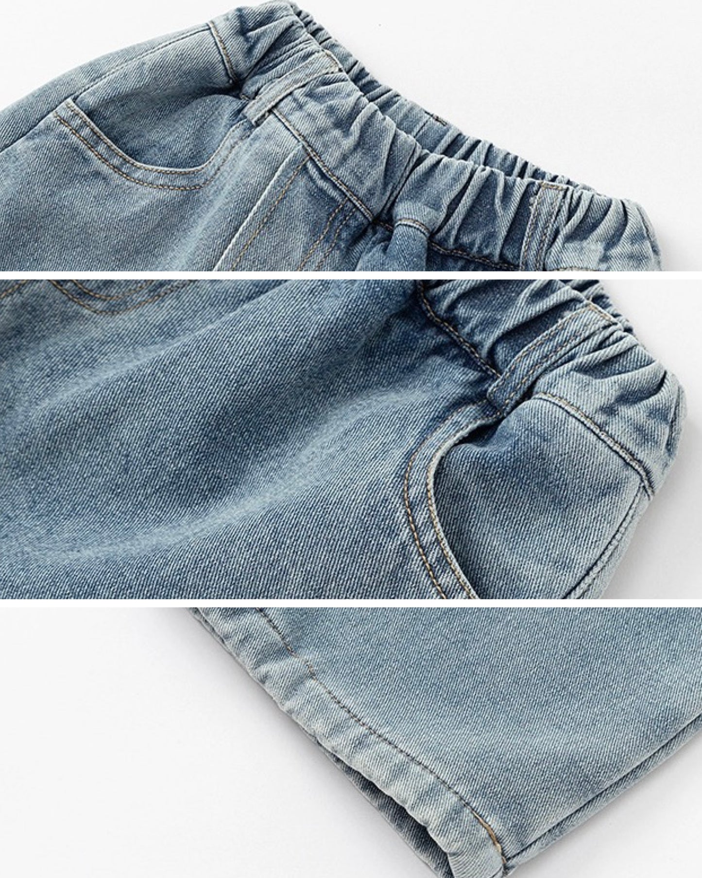 【100-160cm】裏起毛レイヤード風デニムワイドパンツ