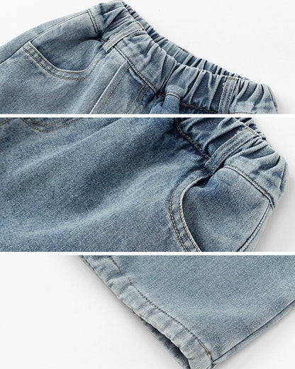 【100-160cm】裏起毛レイヤード風デニムワイドパンツ