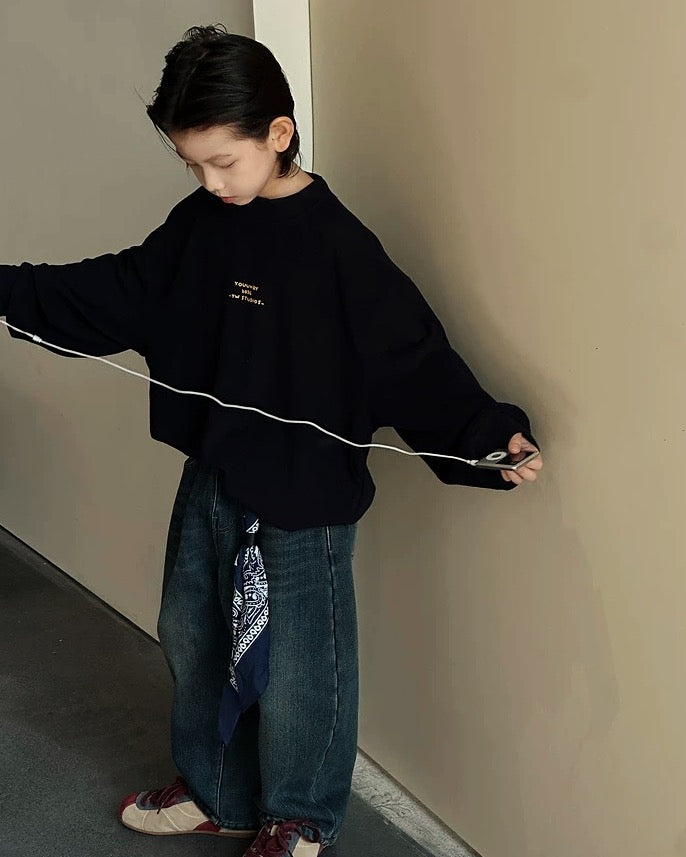 【110-160cm】裏起毛ワイドジーンズ