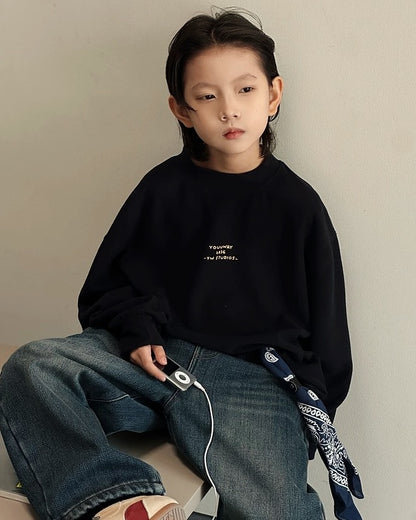 【110-160cm】裏起毛ワイドジーンズ