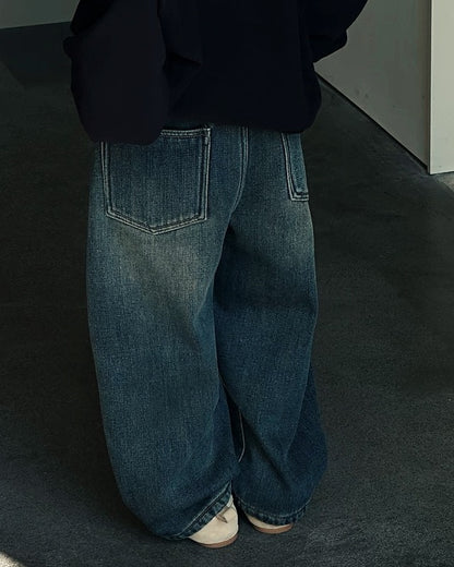 【110-160cm】裏起毛ワイドジーンズ