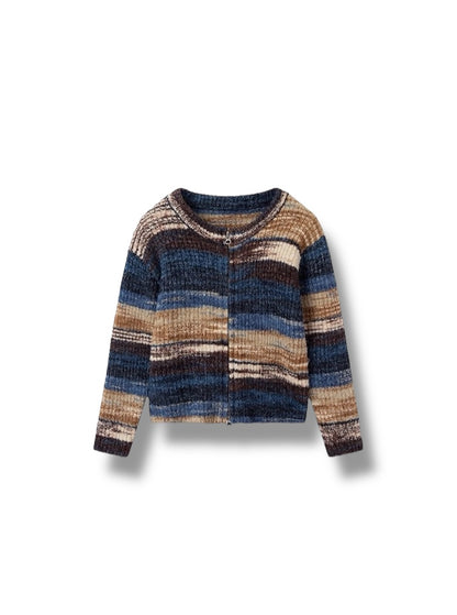 【100-160cm】ダブルジップ 配色ボーダーカーディガン
