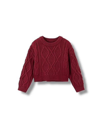 【100-160cm】クルーネック ケーブルニット