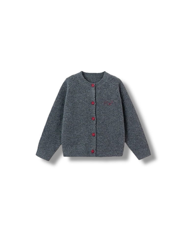 【100-160cm】レッドボタン ニットカーディガン