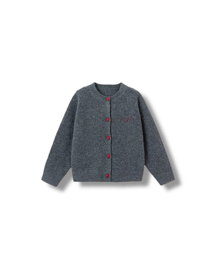 【100-160cm】レッドボタン ニットカーディガン