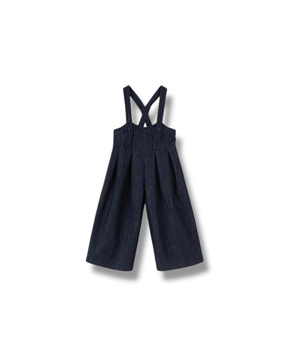 【100-160cm】バックプリーツ デニム ワイドパンツ サロペット