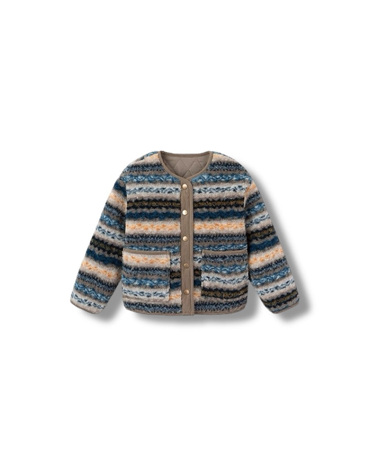 【100-160cm】裏キルティング ボア ノーカラー ジャケット