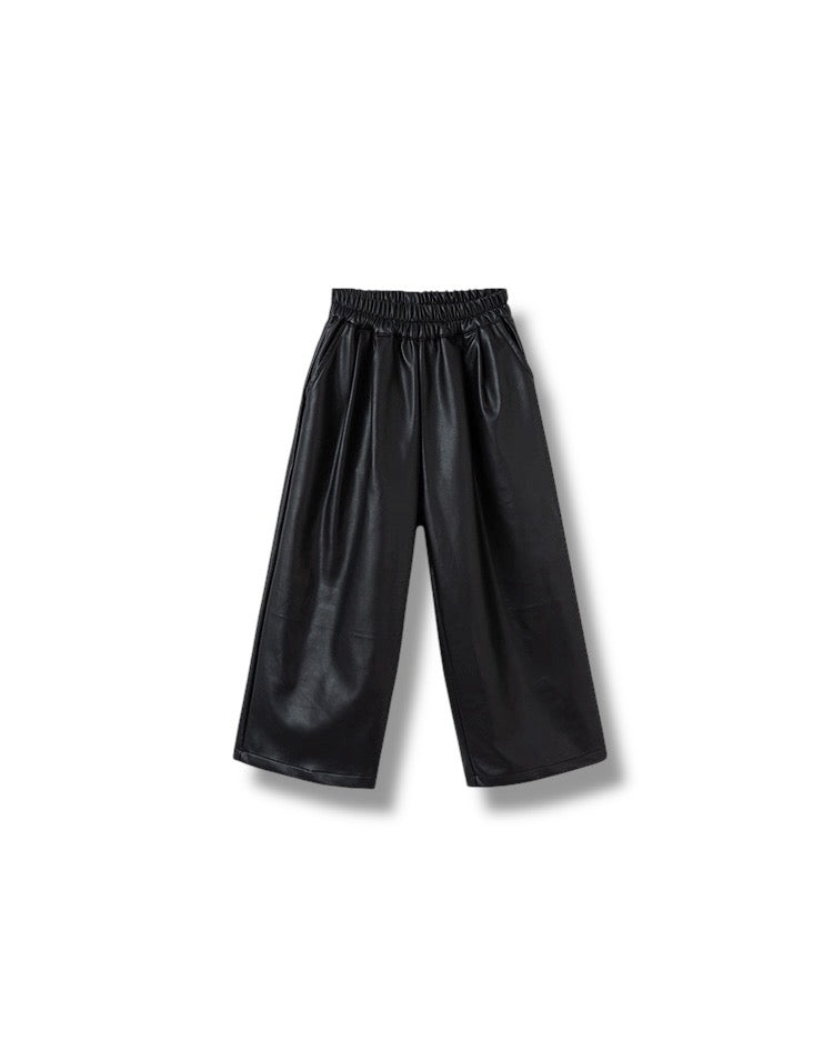 【100-160cm】フェイクレザー ワイドパンツ