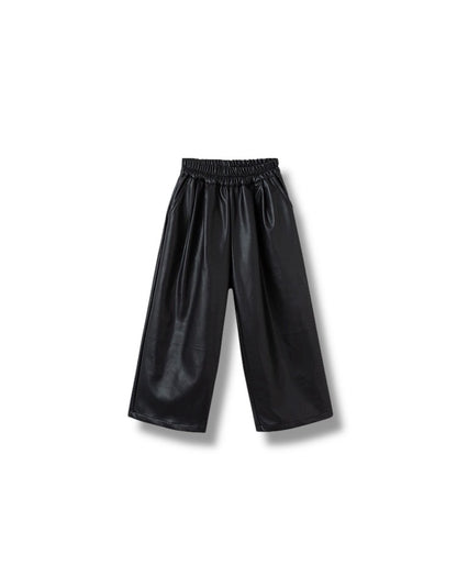 【100-160cm】フェイクレザー ワイドパンツ
