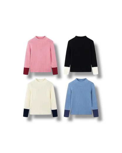 【100-160cm】バイカラーリブニットトップス